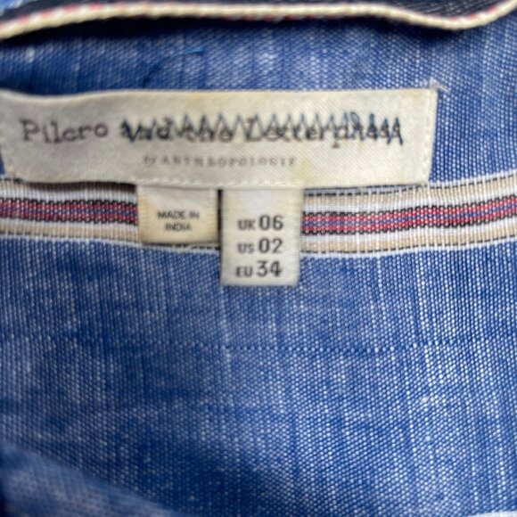 Pilcro by Anthropologie V-Neck Striped Belted Shift Dress Short Sleeve Sz 2 Blue - Picture 3 of 10